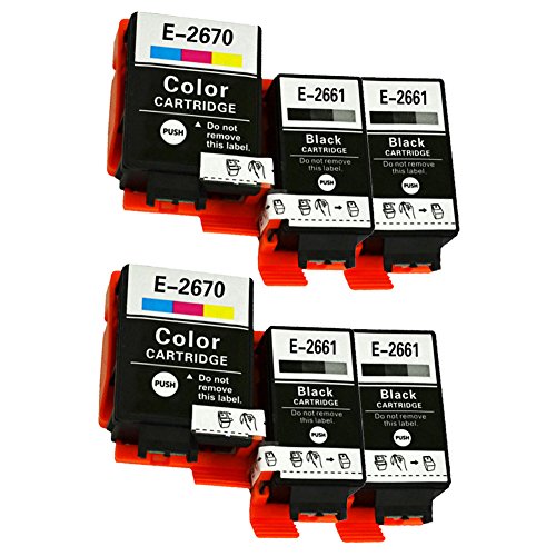 Caidi® Compatible Epson 266 267 T2661 T2670 Cartouches d'encre Replacement for pson WorkForce WF-100W Imprimante (6x(4 Noir,2 Tri-couleur)) Cover