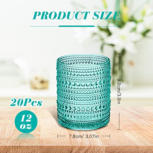 Lallisa 20 Pcs Hobnail Drinking Glasses Set 12 Oz Cocktail Glasses Vintage Glassware Old Fashioned Drinking Beverage Glasses For Juice Beer, Whiskey, Water, Tabletop, Bar, Lake Blue #TOP1