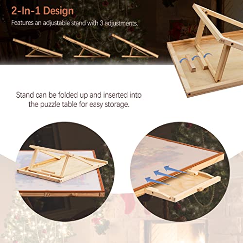 Tektalk Table de Puzzle en Cuir avec Plateaux de Rangement et de tri en Bois Plateau de Puzzle Portable avec Support et Couvercle, pour jusqu'à 1000/1500 pièces – vue 2