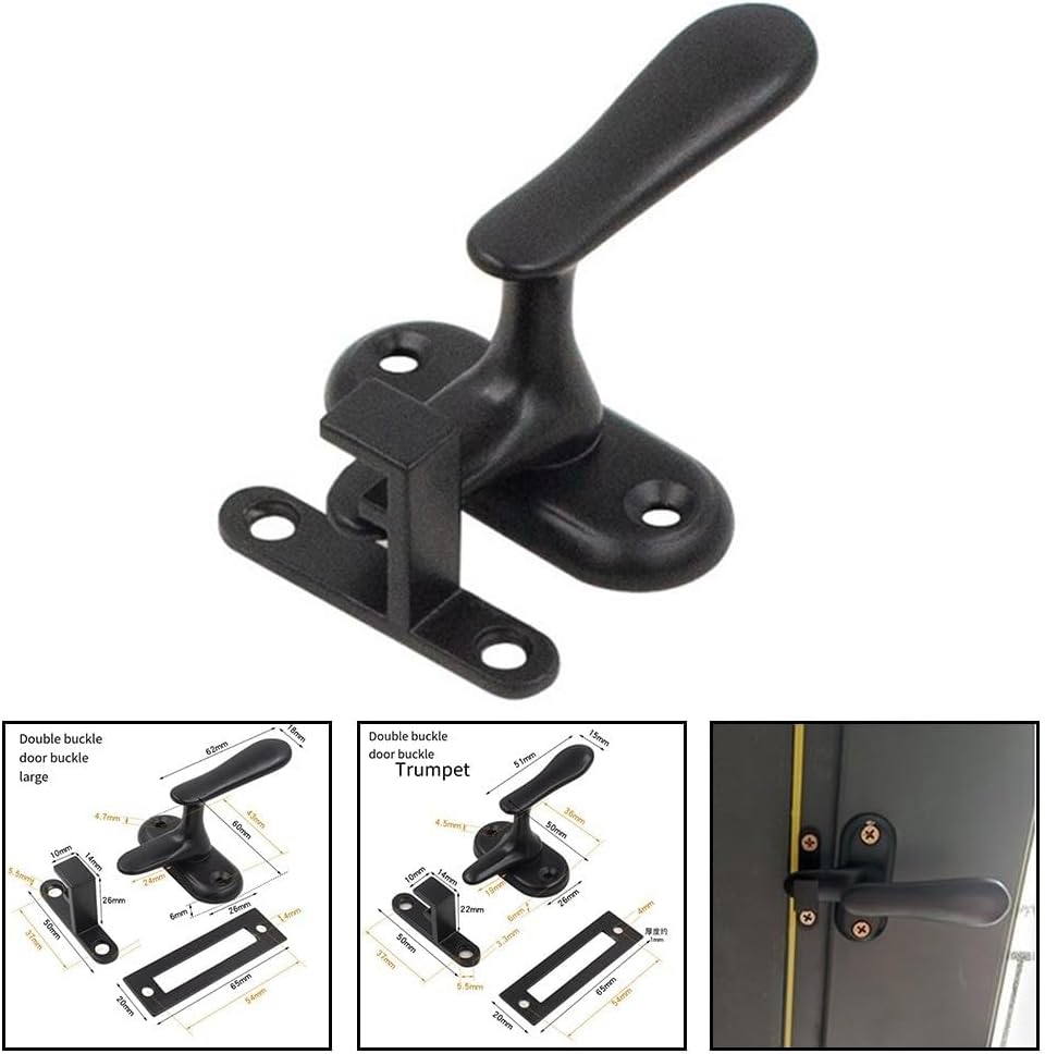 Steel Sliding for Window Latch with Handle, Heavy Duty Door Buckle Lock High and Low Frames, Black Finish, Secure Anti-Scratch Installation, Size S or L(L)