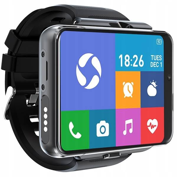 Smartwatch Android SIM LTE, niezależne połączenia telefoniczne, aplikacje SMS, GPS, funkcja telefonu, aparat fitness, pomiar ciśnienia krwi, biznesowy kwadrat, duży wyświetlacz, ładowarka USB C, w
