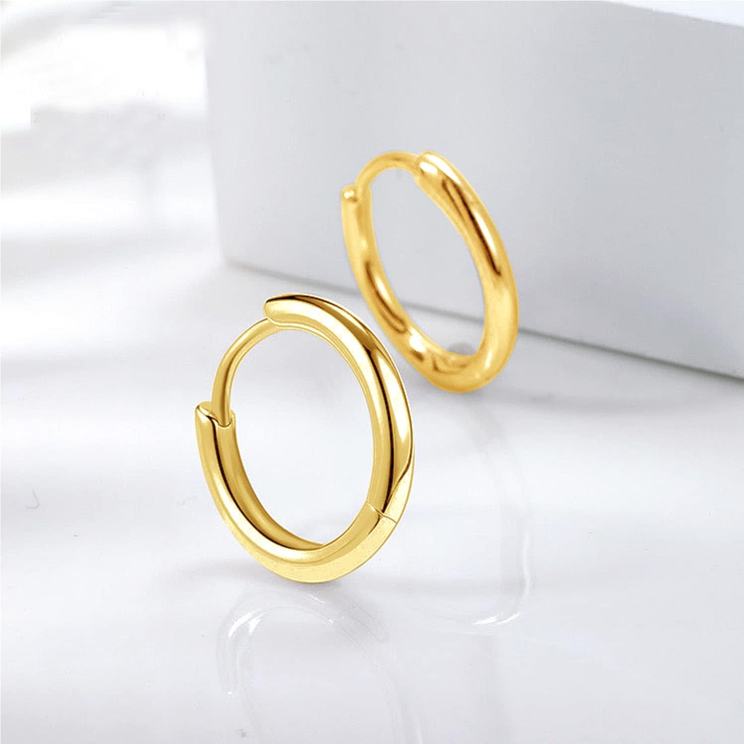 GULICX 8mm Silver 14K Gold Hoop Earrings Set for Women Men Girls 3 works Hypoallergenic 925 Sterling Silver Unisex Small Helix Cartilage Tragus Sleeper Hoops Huggie Hinged Earrings for Teens Gift - Image 5