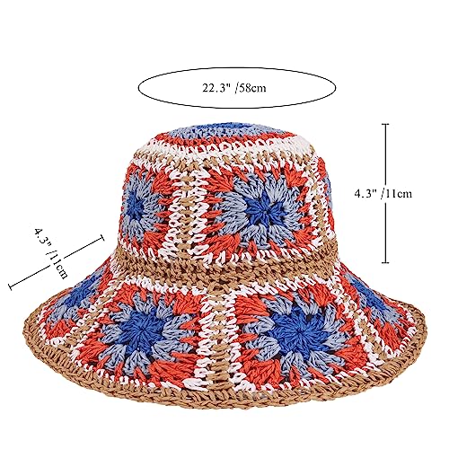 Sombrero de playa de paja tejido multicolor miniatura 5
