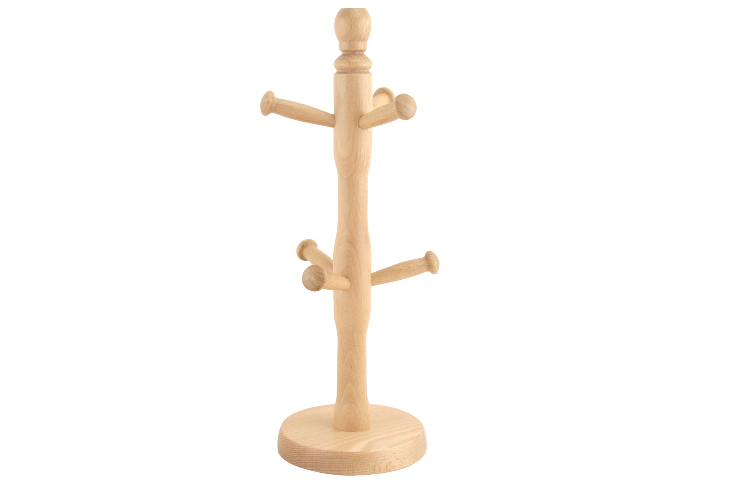 Top Saver Beechwood Mug Tree Cup Holder Elegant Wooden Stand For Coffee Mugs & Tea Cups Stylish Space-Saving Mug Holder With 6 Hooks (Beechwood)