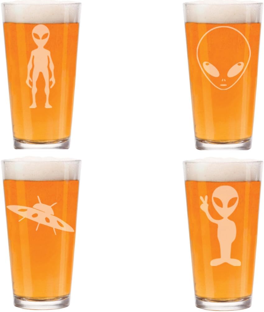 MIP 16 oz Beer Pint Glass Gift Set Of 4 Alien Collection