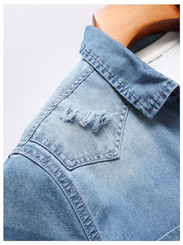 Floerns Men's Causal Ripped Button Front Dual Pocket Short Sleeve Denim Shirt Without Tee3