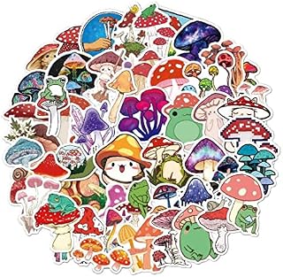 TOSSPER 50 Pcs Mushroom Stickers, Cute Mushroom Frog Stickers Waterproof Decor Sticker for Notebook Laptop Skateboard Water Bottles Computer Guitar