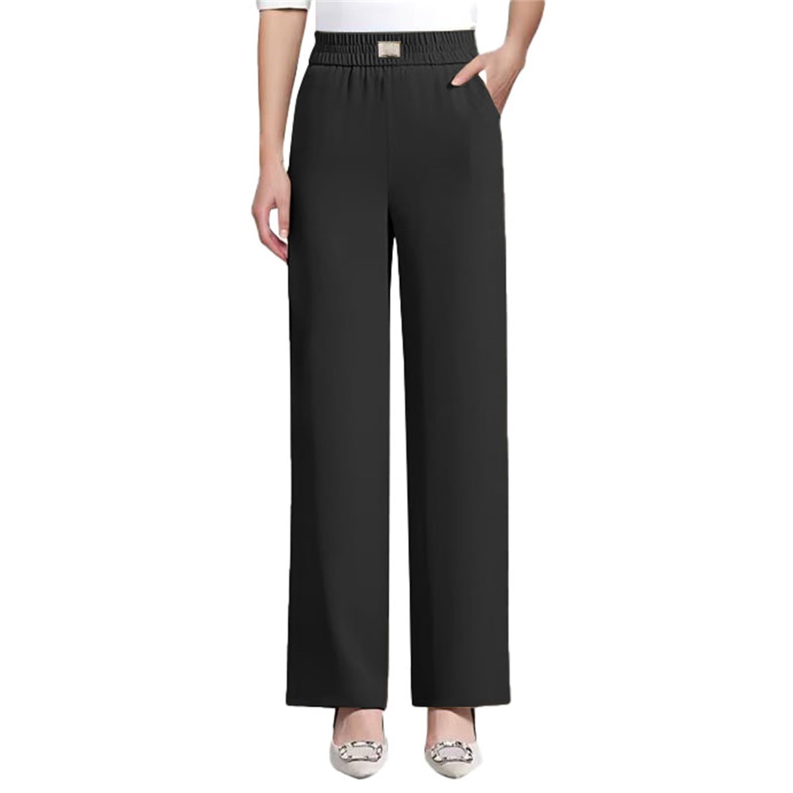 Pantalones de chándal para mujer, corte recto, pantalones deportivos para mujer, pierna ancha, pantalones de ocio, elásticos, elásticos, pantalones de palazzo, pantalones de mujer, pantalones de