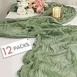 FAVE 12PCS Sage Green Cheesecloth Table Runner 120 Inch for Baby Shower Wedding Decor 10FT Gauze Table Runner Boho Party Banquet Table Decoration(Sage Green,12pcs)