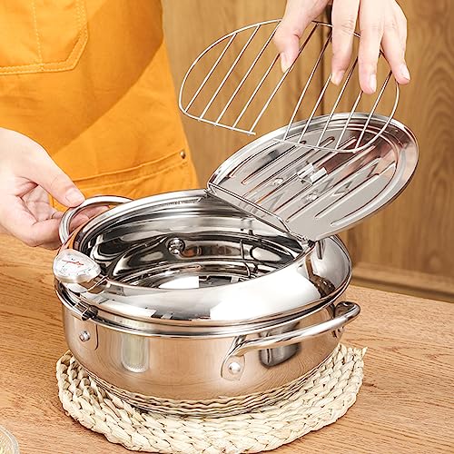 Stainless Steel Deep Fryer Pot with Thermometer 304 Tempura Frying Pan, Flat Bottom Stove Top Japanese Style Cookware with Lid, 20cm for Home Kitchen by Takywep - Used condition - Image 6