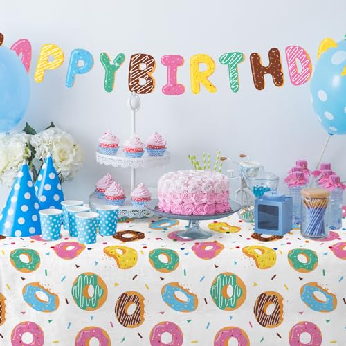 Image of Gatherfun Donut Party Supplies: 2-Pack Donut Birthday Party Decorations,Disposable Plastic Tablecloth, Ideal Table Cover for Two Sweet Birthday, Baby Shower & Themed Parties, 54 x 108 Inch