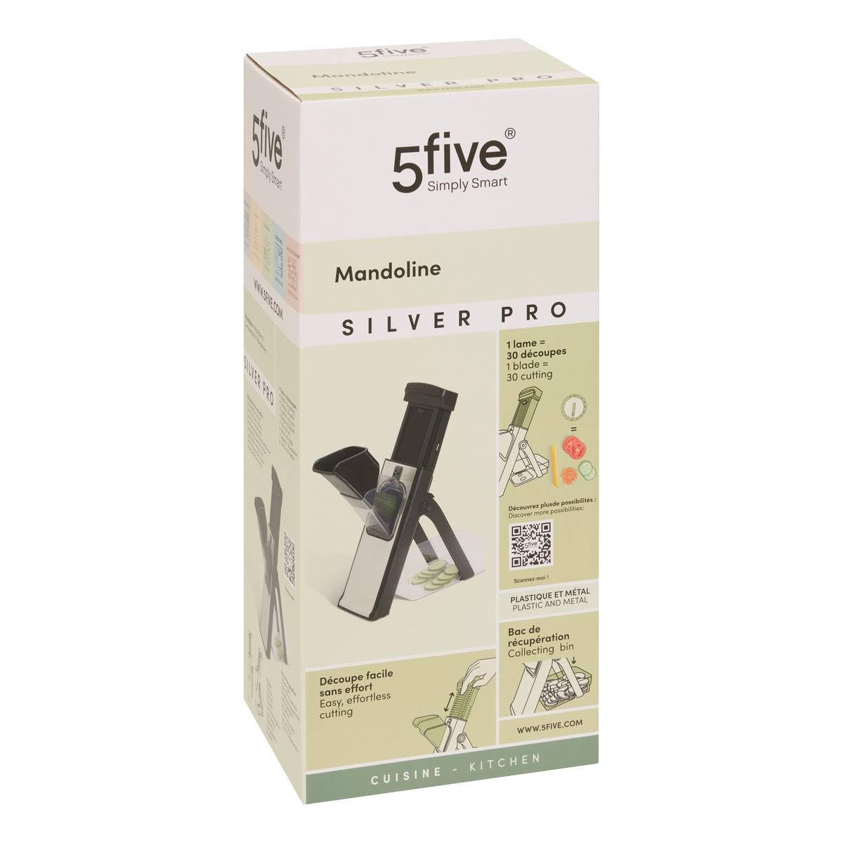 5five - mandoline à piston silver pro noir pliable 30 découpe