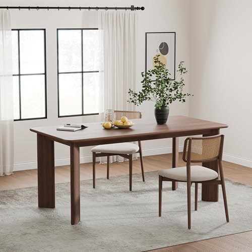 Image of Casaphoria 67 inch Farmhouse Dining Table for 6，Wood Rectangular Living Room Table, Modern Kitchen Table with Sturdy Base & Thickened Tabletop, Easy to Assembly & Clean, Walnut