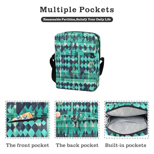 crossbody messenger bag crossbody bag men Women's Purses Adjustable Strap for School School- Houndstooth Checked Turquoise Green2