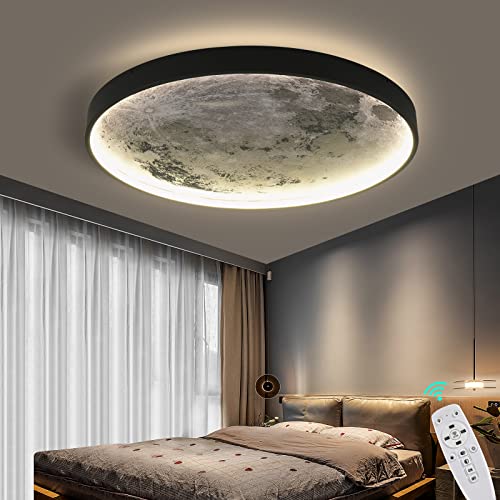 Image of AHAWILL Flush Mount Led Dimmable Ceiling Light Fixture with Remote Control,23.6 "Wall Mounted Decorative Moon Ceiling Light for Bedrooms and Living Rooms.(50W)