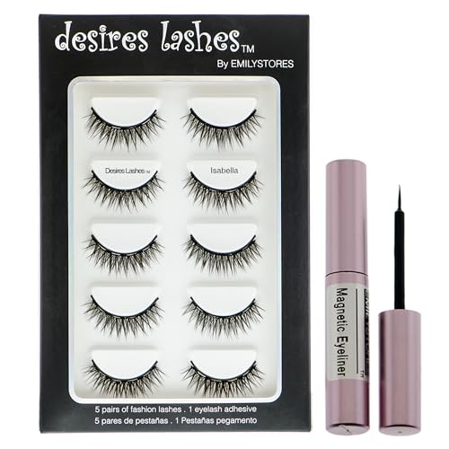 Magnetic Eyelashes Natural Magnet Faux-Lashes Multipack Kit 5Pairs, Isabella