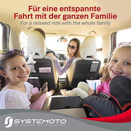 Systemoto Auto Rücksitz Organizer mit 4 Großen Taschen (1 Stück) - Autositz Organizer mit Trittschutz - Sitzschutz für Auto Rückenlehne - Vordersitz Schutz Kinder - Sitz-Schoner, Kickmatte (Schwarz)