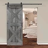 5-in-1 Design 30inx84in DIY Assembly Sliding Wood Barn Door with Hardware & Handle Included, Easy Install, Apply to Interior Rooms & Storage Closet, Gray