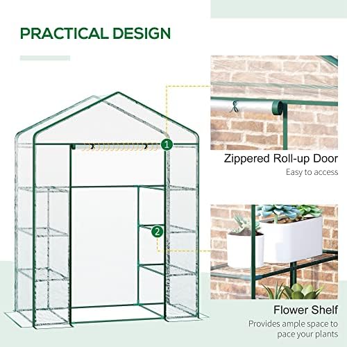 Outsunny Metal Frame Walk in Grow Herb Plant Portable Greenhouse Transparent 143 L x 73W x 195H cm