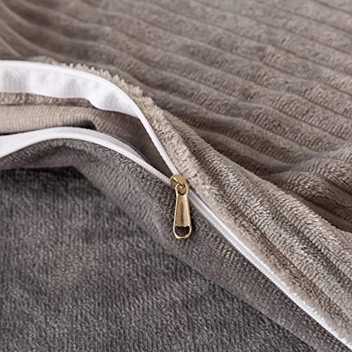 Ultra Soft Flannel Duvet Cover + 2 Pillowcases Thick Corduroy Quilt Cover Reversible With Zip & Tie Bedding Set-D 220X240Cm(86"X94") #TOP4