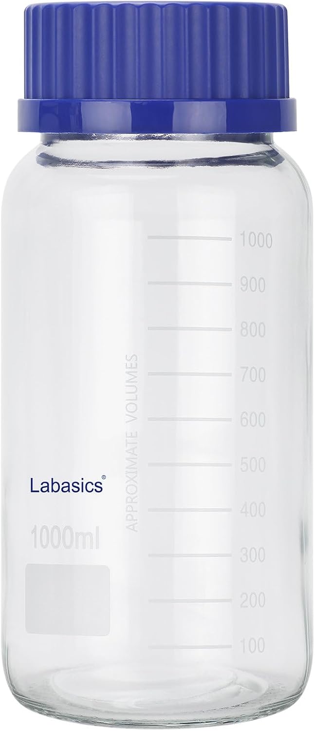 Labasics Round Storage Bottle with GL80 Screw Cap, Premium Glass Wide Mouth Reagent Bottle, for Laboratory Sample Storage, 500 ml
