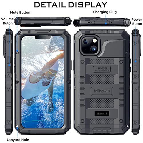 Mitywah Waterproof Case For Iphone 14, Heavy Duty Shockproof Case With Built-In Screen Protector, Full Body Underwater Protective Metal Case 6.1 Inch, Black #TOP6
