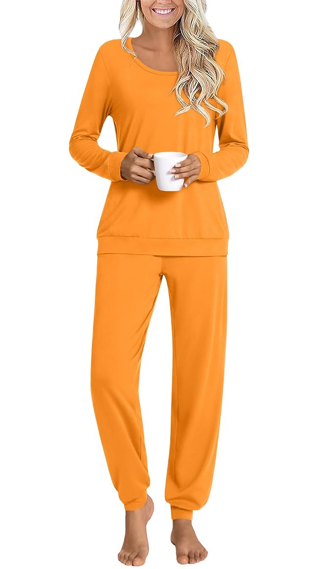 HOTGIFT Womens Pajamas Sets 2 Piece Lounge Pjs Set Long Sleeve Long Pant Ladies Sleepwear with Pockets Soft