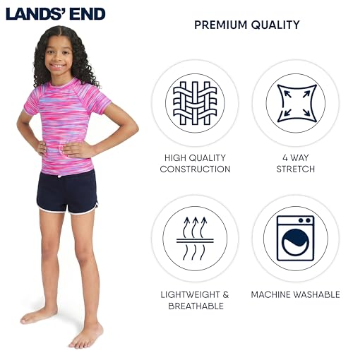 Image of Lands' End Girls' Swim UPF 50+ Short Sleeve Sun Tee Rash Guard Shirt