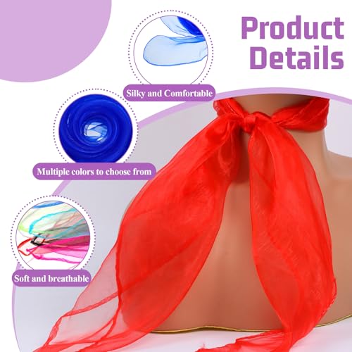 12 Pcs Lightweight Satin Ribbon Scarfs, 50s Sheer Square Retro Neck Head Chiffon Scarfs, Retro Dot Sheer Scarf Set, Juggling Dance Scarf Set for Women4