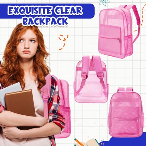Amylove 60 Pcs Mesh Backpack Bulk 17 Inch See Through Heavy Duty Mesh Bookbags for Sports Travel Donation Charities (Multicolor)3