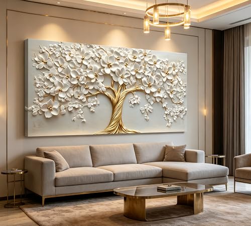 Large Tree of Life Canvas Wall Art,Gold Flower Painting Picture Wall Decor,Elegant Trees Poster Print Artwork for Living Room Bedroom Office Home Decoration - Image 6
