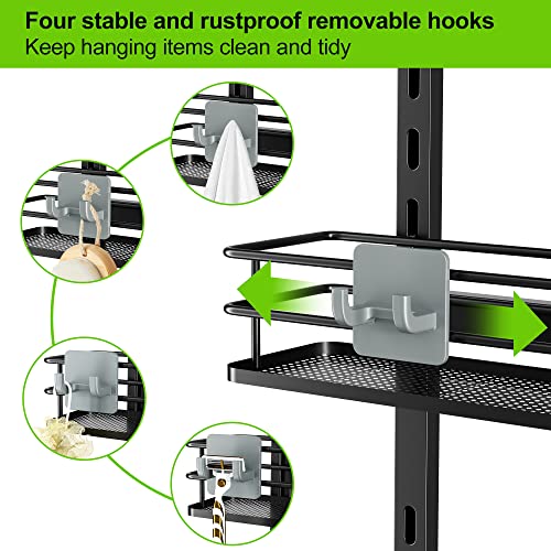 Orimade Adjustable Hanging Over The Shower Door Caddy With Hooks, Bathroom Organizer Shelf Storage Rack,No Drilling Rustproof Shower Basket For Inside Shower, Matt Black 3 Tier #TOP5