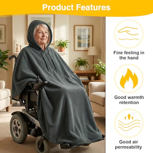 YEZMEK Wheelchair Blanket with Hood Full Body Warm Cover for Adults Wheelchair Blanket Lined Thickened Cover Cosy Windproof Adult Full Body Warmer for Outdoor and Indoor Use Universal Fit