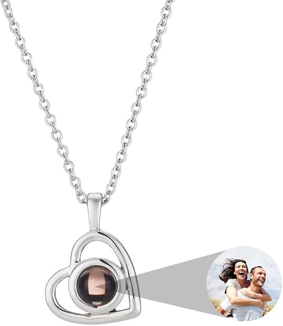 ZLHZW Picture Necklace Personalised for Women - Custom Photo Love Heart Projection Pendant - Customised Portrait Jewelry - Birthday Anniversary Memorial Gifts Girlfriend Wife Mother Daughter