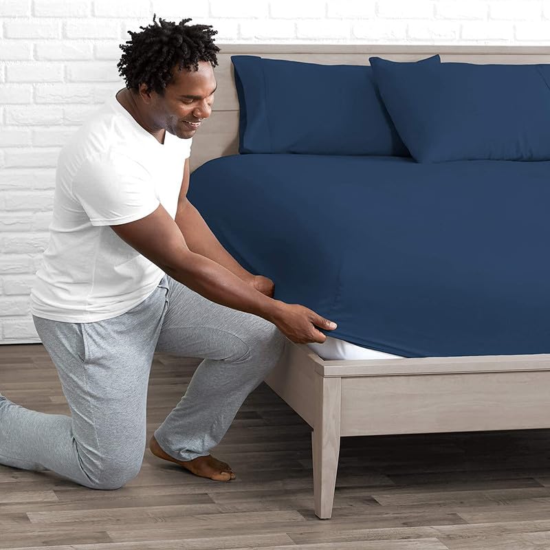 Amazon Brand � Umi 100 GSM Brushed Micro Fabric Fitted Bedsheet with 1 Pillow Cover Small Single (36x72 Inches) - Navy Blue (B0CHCF8LQ2) Amazon Price History, Amazon Price Tracker