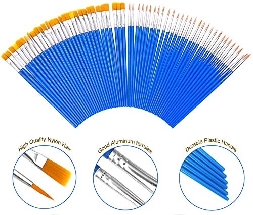 65Pcs Flat Paint Brush Pallet Set For Kids,60Pcs Brushes + 5 Pcs Round Paint Tray Palettes,Nylon Hair Small Paint Brush Bulk Acrylic Oil Watercolor Artist Painting Brush For Paint Party Classroom #TOP2