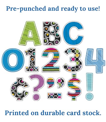 Image of Carson Dellosa 219-Piece 4 Inch Colorful Chalkboard Cutout Letters for Bulletin Boards, Numbers, Punctuation & Symbols, Multi-Pattern Bulletin Board Letters, Classroom Letters for Bulletin Board