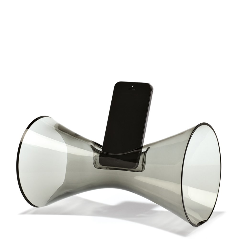 Holmegaard Urania Mobile Phone Amplifier, Acoustic Amplifier, Designer Stand, Mobile Phone Holder, Hand-Blown Glass, Smoke, H 14.5 cm, RDHG04343701