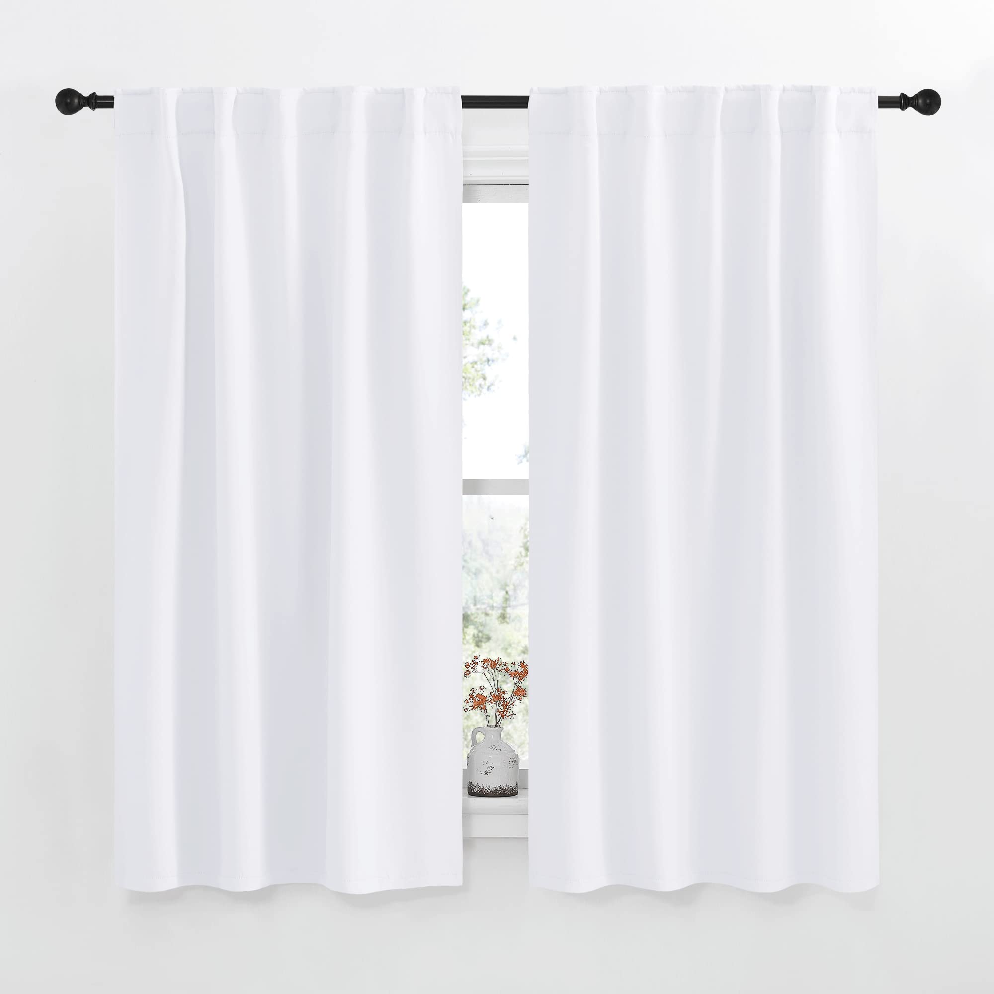NICETOWM Window Treatment Curtain Panels - (White Color) W42 x L63, 2 Pieces, Semi Blackout Window Treatment Drape Panel for Kids Bedroom