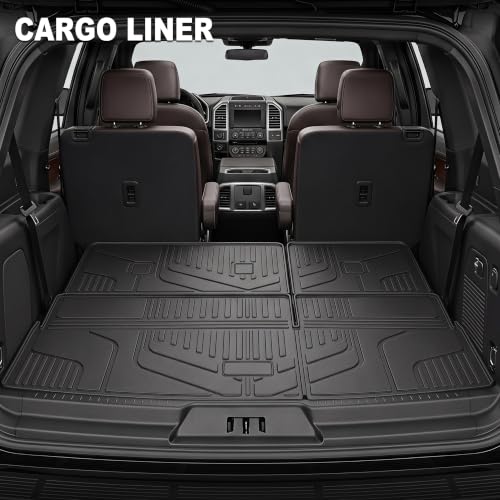 Image of KARPAL Floor Mats for 7 Seats 2018-2024 Ford Expedition Standard (Not for Max Model), Custom Fit TPE All Weather Ford Expedition Accessories 1st& 2nd& 3rd& Cargo Liner Backrest Mat Full Set