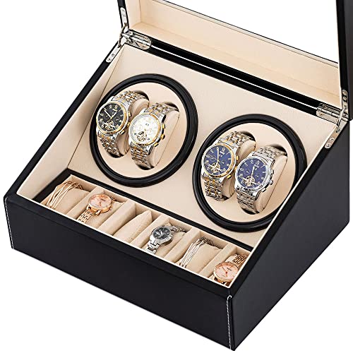 J&T Technology Automatic Watch Winder,4+6 Automatic Watch Winder Storage Display Box,Quiet Mabuchi Motor,Luxury Watch Winder Case For Lady And Man Watches- Ac Adapter (Pu) #TOP1