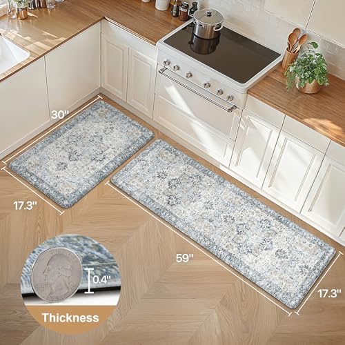 GENIMO Kitchen Mats for Floor 2PCs, Washable Anti Fatigue Mat for Cushioned, 17.3