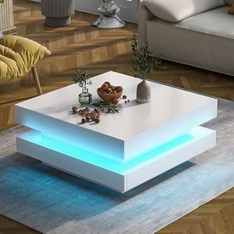 Merax White High Gloss LED Coffee Table Cover