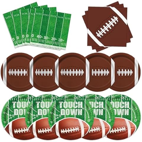 Oigco Football Party Supplies Set Serves 48 Football Plates and Napkins Includes 96 Football Paper Plates and 48 Napkins for Football Party Decorations Gameday Tailgate Decorations Cover