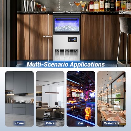 Image of 100LBS /24H Commercial Spray Ice Maker, 25LBS Storage Bin, Stainless Steel Ice Machine with Automatic Cleaning, Freestanding Undercounter Ice Maker for Restaurant Bar Home