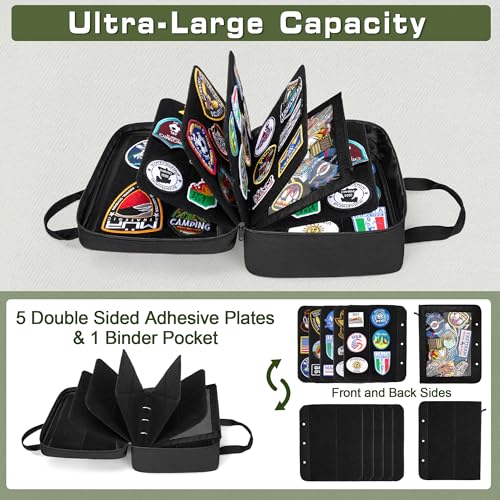 Image of GRAOSO Patch Board Storage Bag, Flip-page Patch Book, 5 Removable Double Side Metal Ring Binders, 1 Binder Pocket (Totally 11 Sides Can be Stick), Patch Collection Carry Case, Black (Case Only)