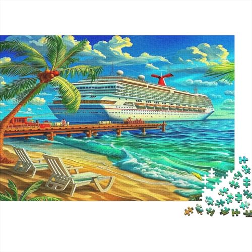 Puzzle de 1000 piezas de playa y barco de 70x50cm para decoración del dormitorio