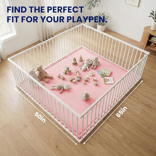 Image of Huloo Sleep Ultra Soft Baby Play Mat for Floor, 1.3 inch Thick Elasti-Foam 65x50 Play Mat for Playpen,Water-Repellent Coral Velvet for Tummy Time, Non-Slip Backing,Safe for Toddlers & Infants(Pink)
