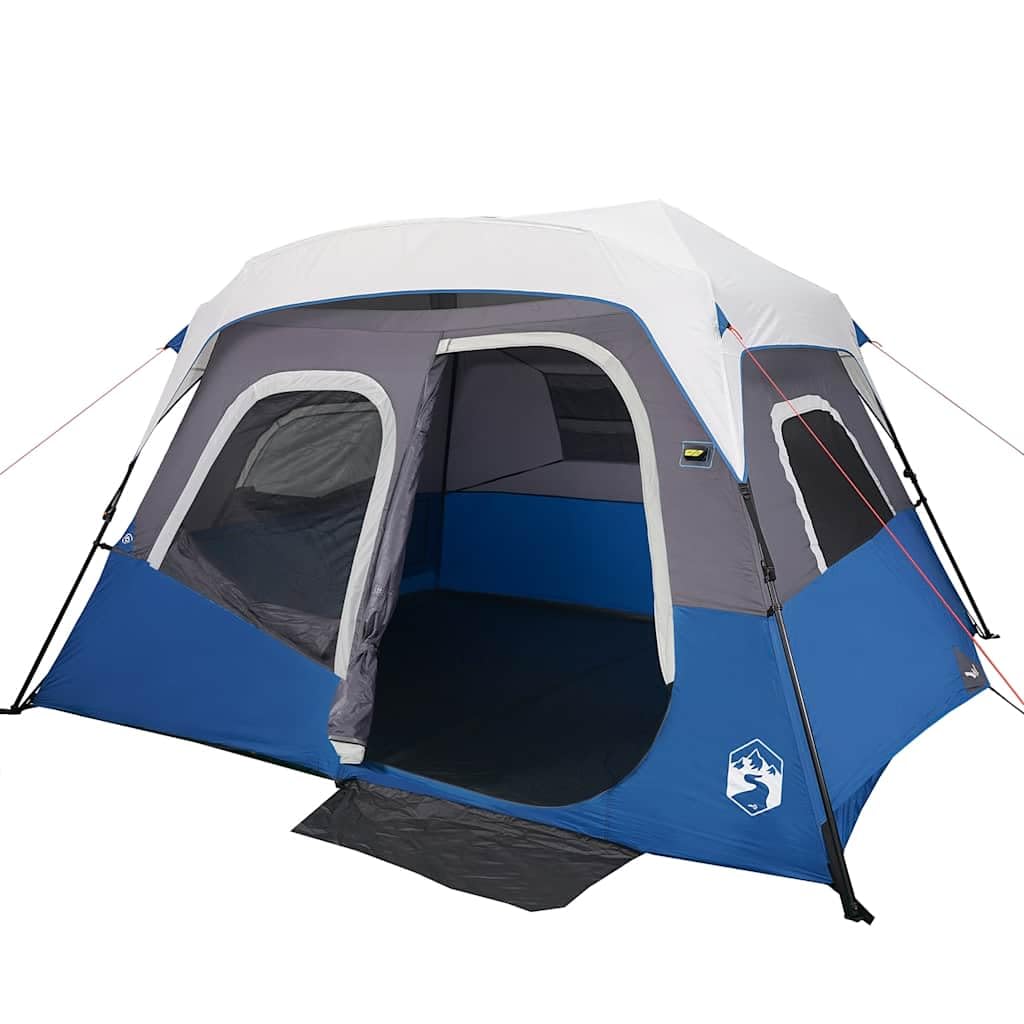 Vidaxl Blue Family Tent With Led 6-Person, Camping Tent For Family In Traveling Beach Hiking Fishing, Lightweight Dome Tent, Light Quick Release
