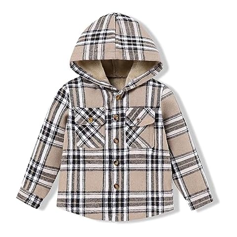 Fuermos Toddler Baby Boy Girls Clothes Long Sleeve Flannel Khaki Plaid Button Down Shirt Christmas Outfits for Fall Winter Clothes 5-6T Cover